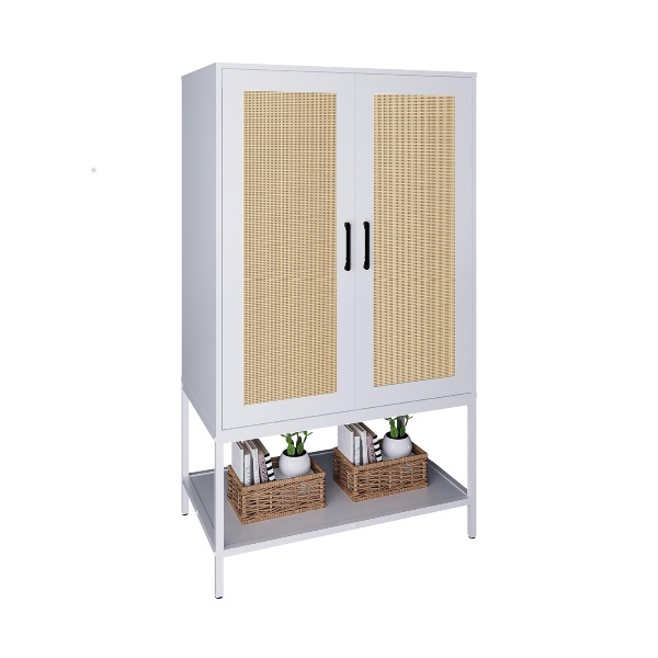 Nordic Solid Wood Frame Bedroom Furniture Clothes Cabinet Rattan Clothes Wardrobe Cabinet Cane Closet for Storage Cabinet Modern