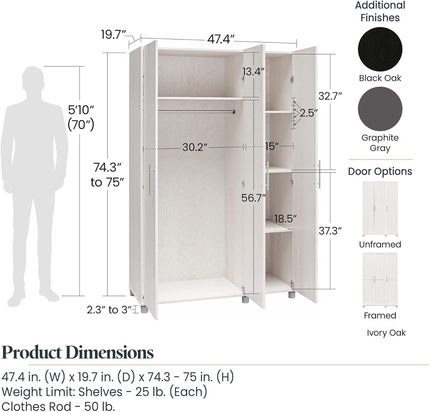 Modern 3 Doors Easy Assemble Self Assembly Fixable Wardrobe Closet Modular Cabinet Children Cupboard Drawer Closet Wardrobe