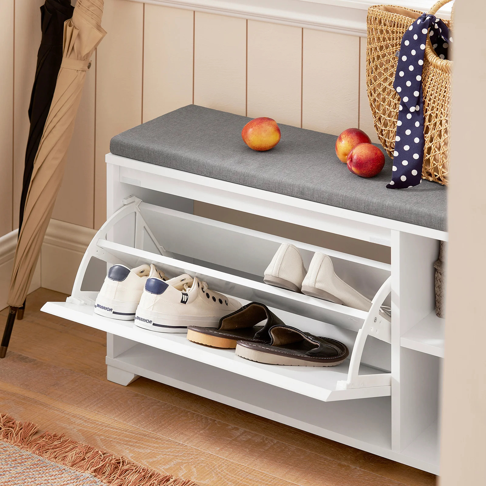 Factory Wooden Shoe Bench Storage Drawers Padded Seat Bench Shoe Cabinet Furniture Shoe Rack Storage Organizer Modern White