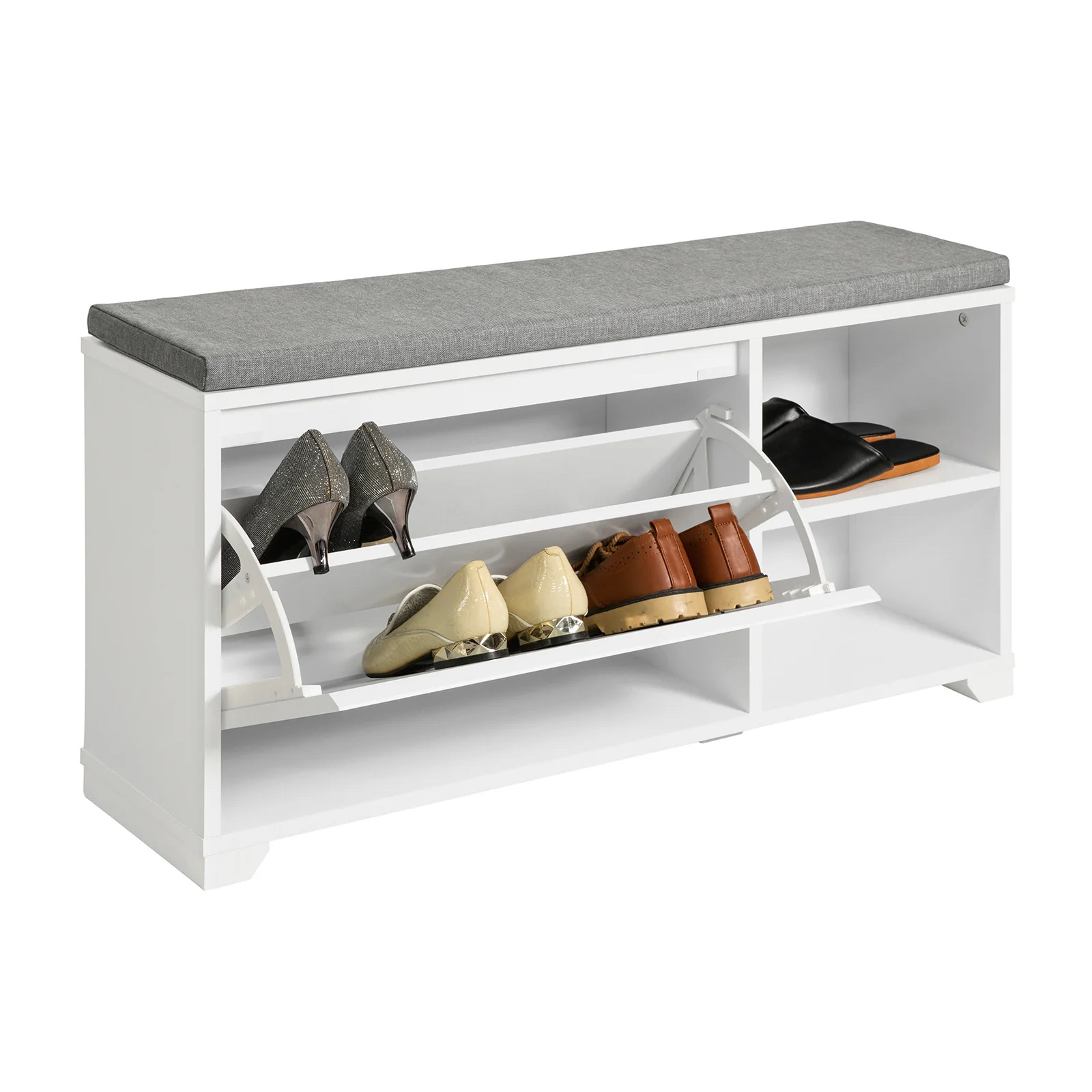 Factory Wooden Shoe Bench Storage Drawers Padded Seat Bench Shoe Cabinet Furniture Shoe Rack Storage Organizer Modern White