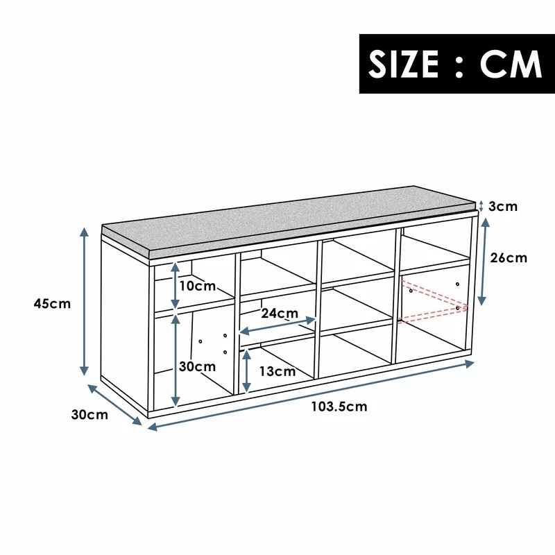 Modern Entryway MDF Wood White Black Living Room 10 Compartments Shoe Storage Cabinet Shoe Shelf Rack Shoe Bench with Cushion