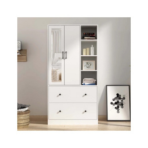 Clothes Clothing Closet Storage Wardrobe Closet Cabinet Clothes 2 Door 2 Drawers Mirror Door Shelf Design Room Furniture Bedroom