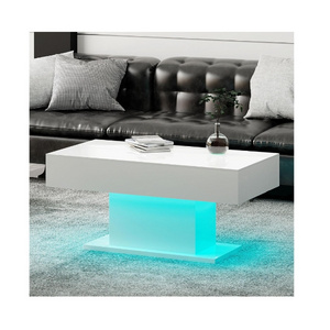 Modern Luxury MDF OEM High Glossy White LED Lights Table Coffee Table Wood Living Room Furniture Set