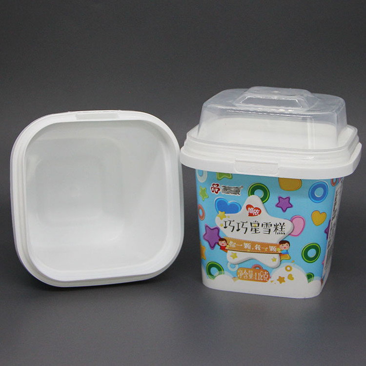 250 ml Square ice cream box Custom logo ice cream packaging plastic tubs and lids IML plastic ice cream cup 9 oz 250 gram