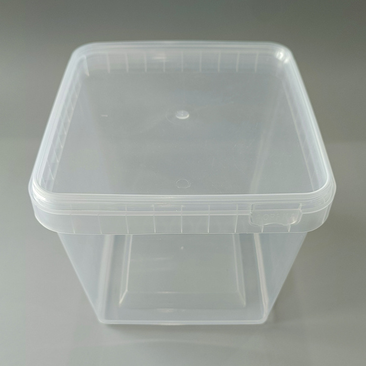 Wholesale custom logo design disposable 2.5 L transparent square plastic buckets clear plastic tubs with lids