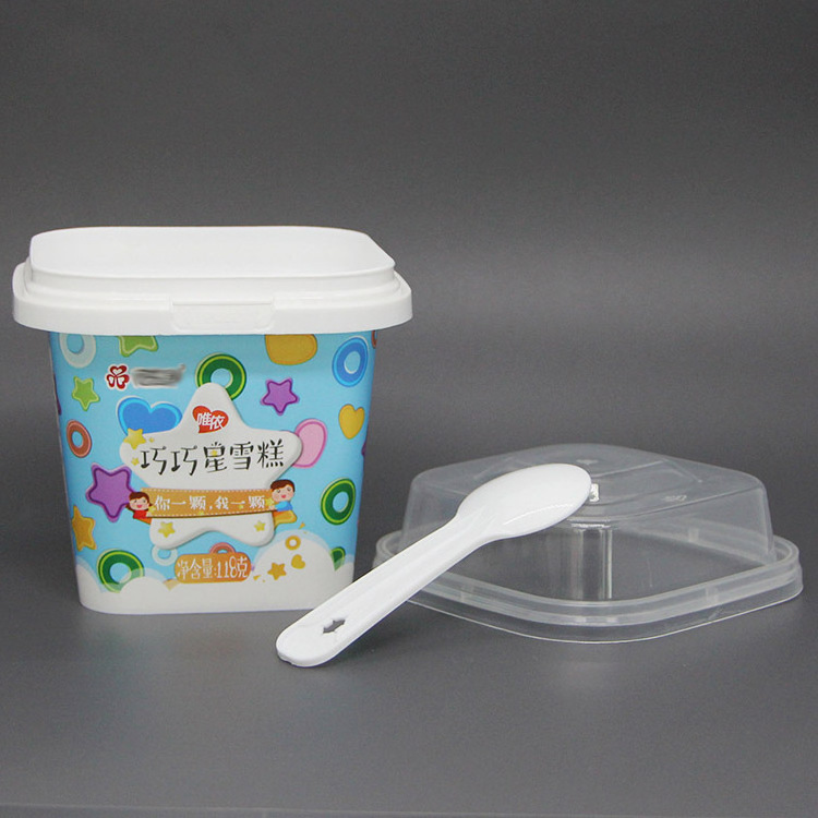 250 ml Square ice cream box Custom logo ice cream packaging plastic tubs and lids IML plastic ice cream cup 9 oz 250 gram