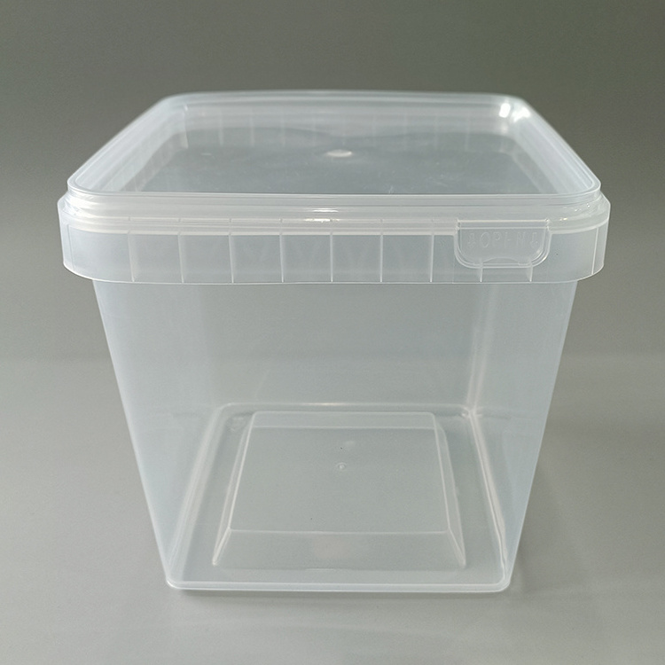 Wholesale custom logo design disposable 2.5 L transparent square plastic buckets clear plastic tubs with lids