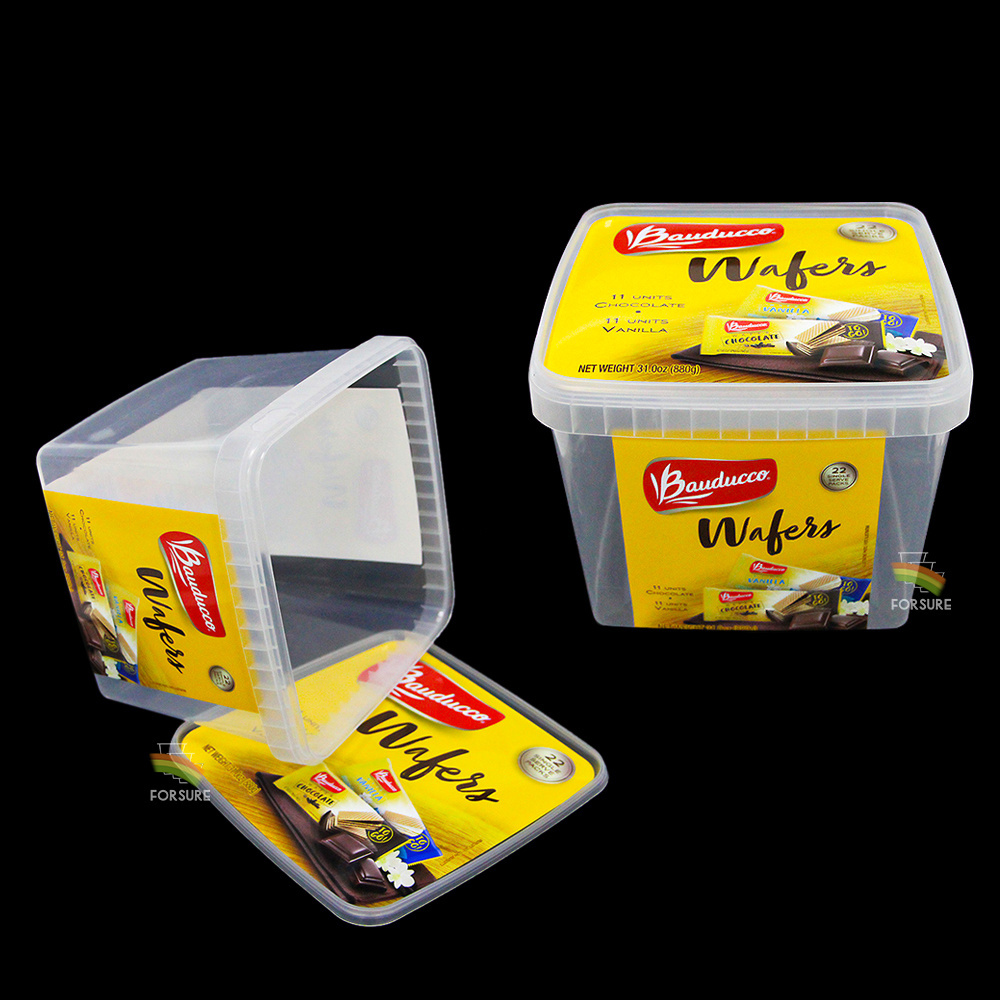 1L 2.5L 4L PLastic Bucket Food Grade CLear Square Cookie Packaging Boxes Custom IML Jam Buckets PP PLastic Ice Cream Tub