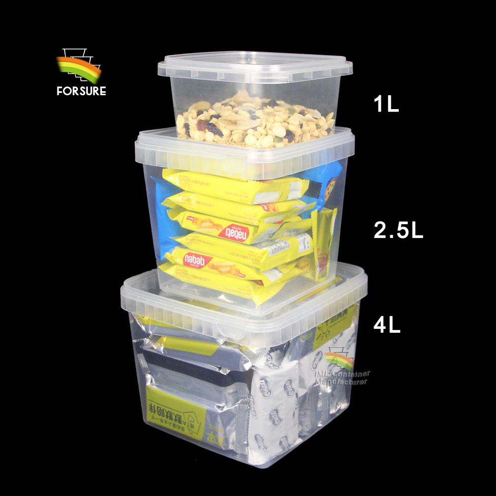 1L 2.5L 4L PLastic Bucket Food Grade CLear Square Cookie Packaging Boxes Custom IML Jam Buckets PP PLastic Ice Cream Tub