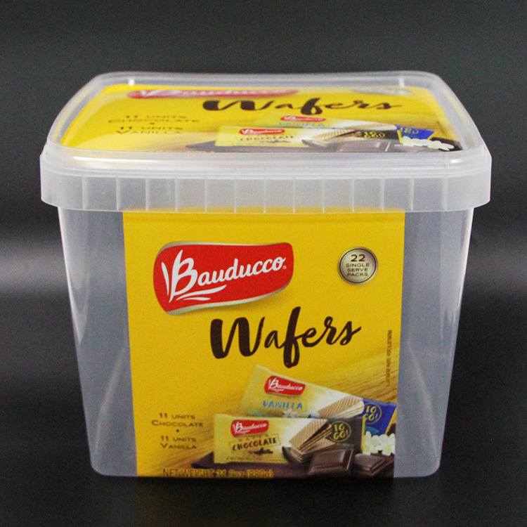 Customized wholesale 4 L square food grade fruit puree barrel plastic pail with lid ice cream packaging plastic bucket