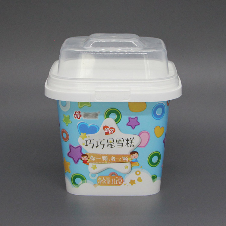 250 ml Square ice cream box Custom logo ice cream packaging plastic tubs and lids IML plastic ice cream cup 9 oz 250 gram