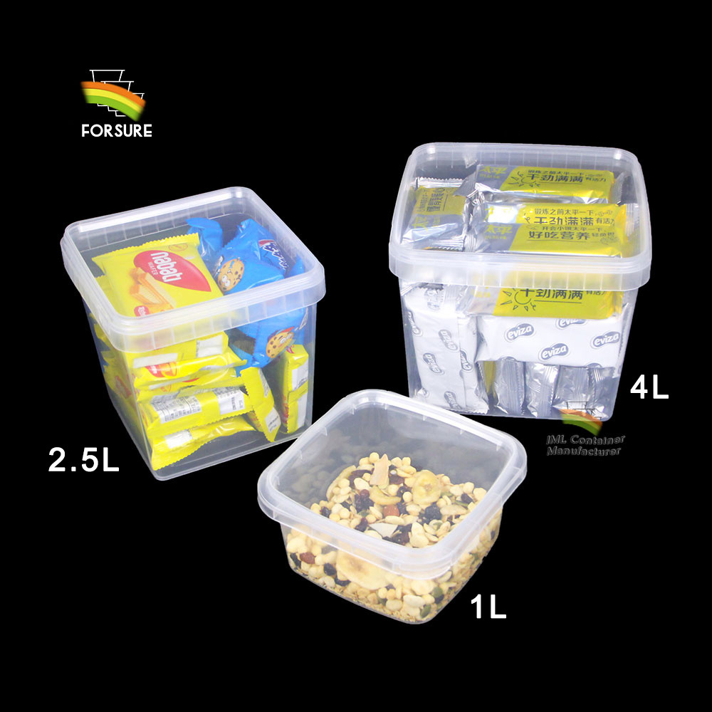 1L 2.5L 4L PLastic Bucket Food Grade CLear Square Cookie Packaging Boxes Custom IML Jam Buckets PP PLastic Ice Cream Tub