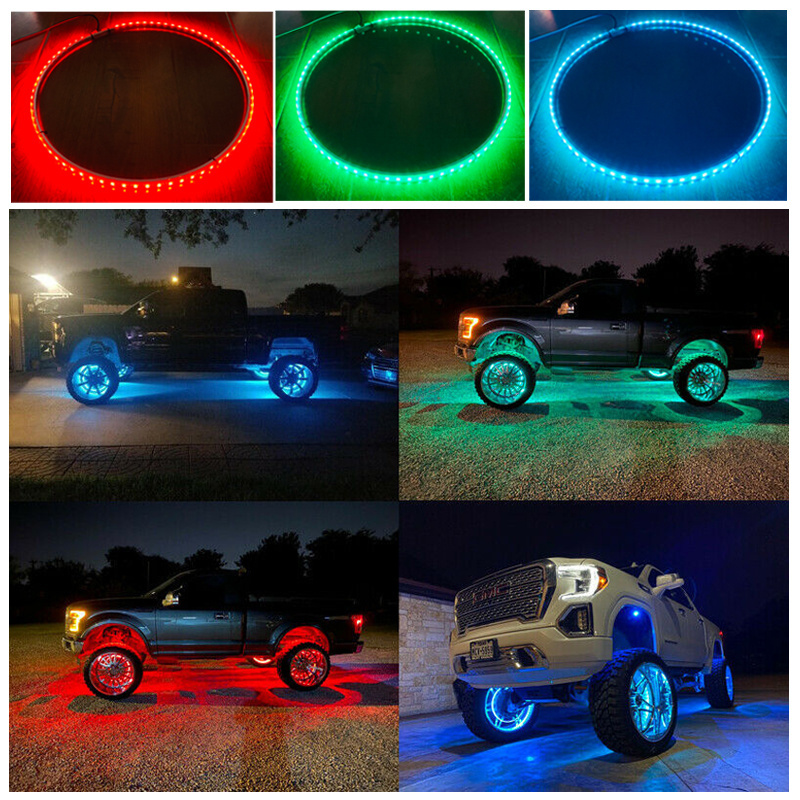 APP Control Waterproof IP68 Dream Chasing Color Flow Double Row Led Wheel Ring Lights Car Tire Lights For Truck All Jeep Offroad