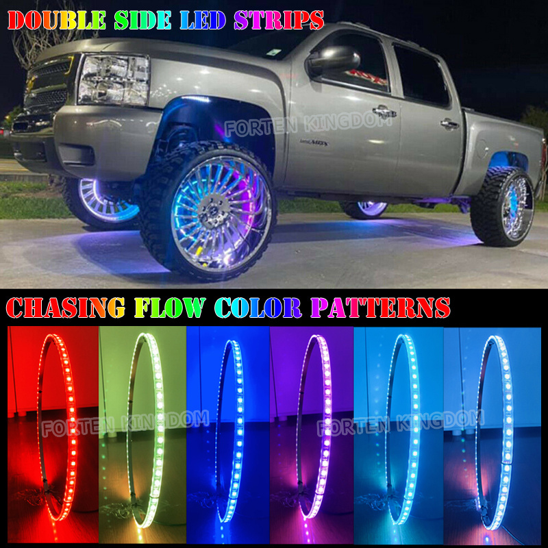 APP Control Waterproof IP68 Dream Chasing Color Flow Double Row Led Wheel Ring Lights Car Tire Lights For Truck All Jeep Offroad