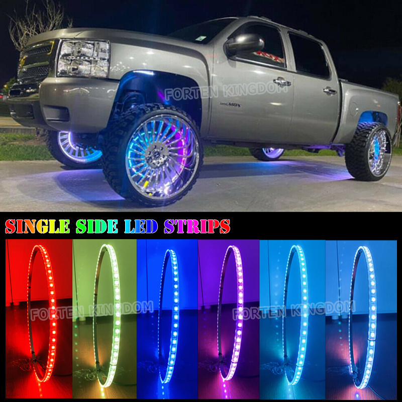 APP Control Multicolor RGB Strobe Car Wheel Light Waterproof IP68 Row Led Wheel Ring Lights Car Tire Lights