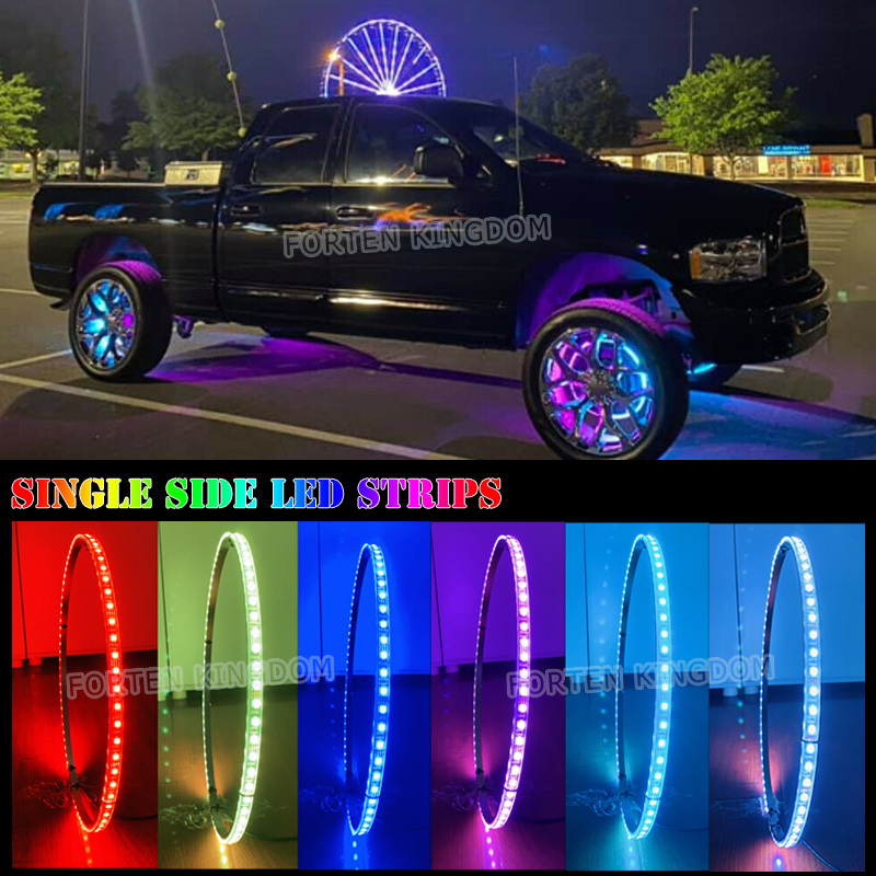 APP Control Waterproof IP68 Single Side Illuminated LED Wheel Ring Lights Car Tire Lights For Truck All Jeep Offroad