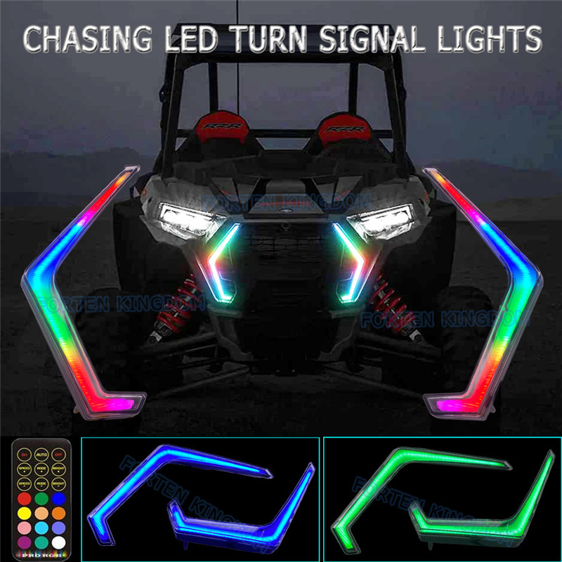 300 Patterns Dream Chasing Color UTV Front Turn Signal Fang Accent Light Kit With Amber Turn Signal Light For Polaris RZR UTVs