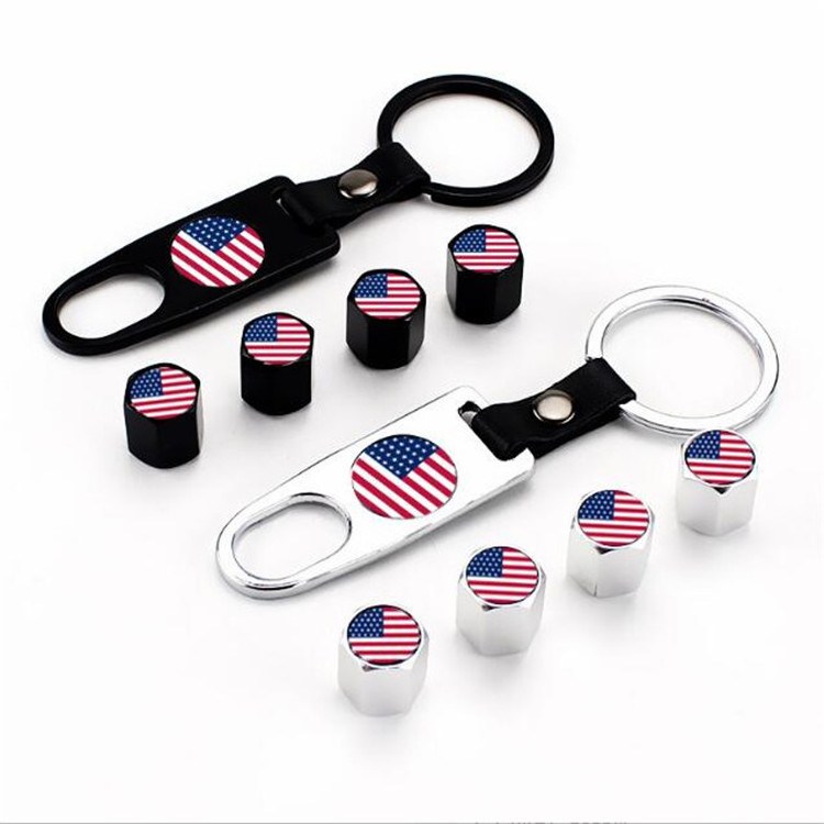 Customized Zinc Alloy Metal Flag Logo Spanner Wrench Keychain Wheel Valve Dust Caps