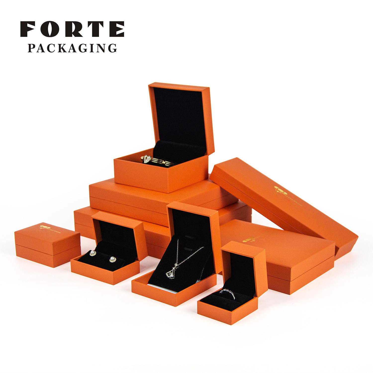 Forte Hot Sale Custom Orange Jewelry Packaging Velvet Luxury Jewelry Box Ring Box jewelry packaging