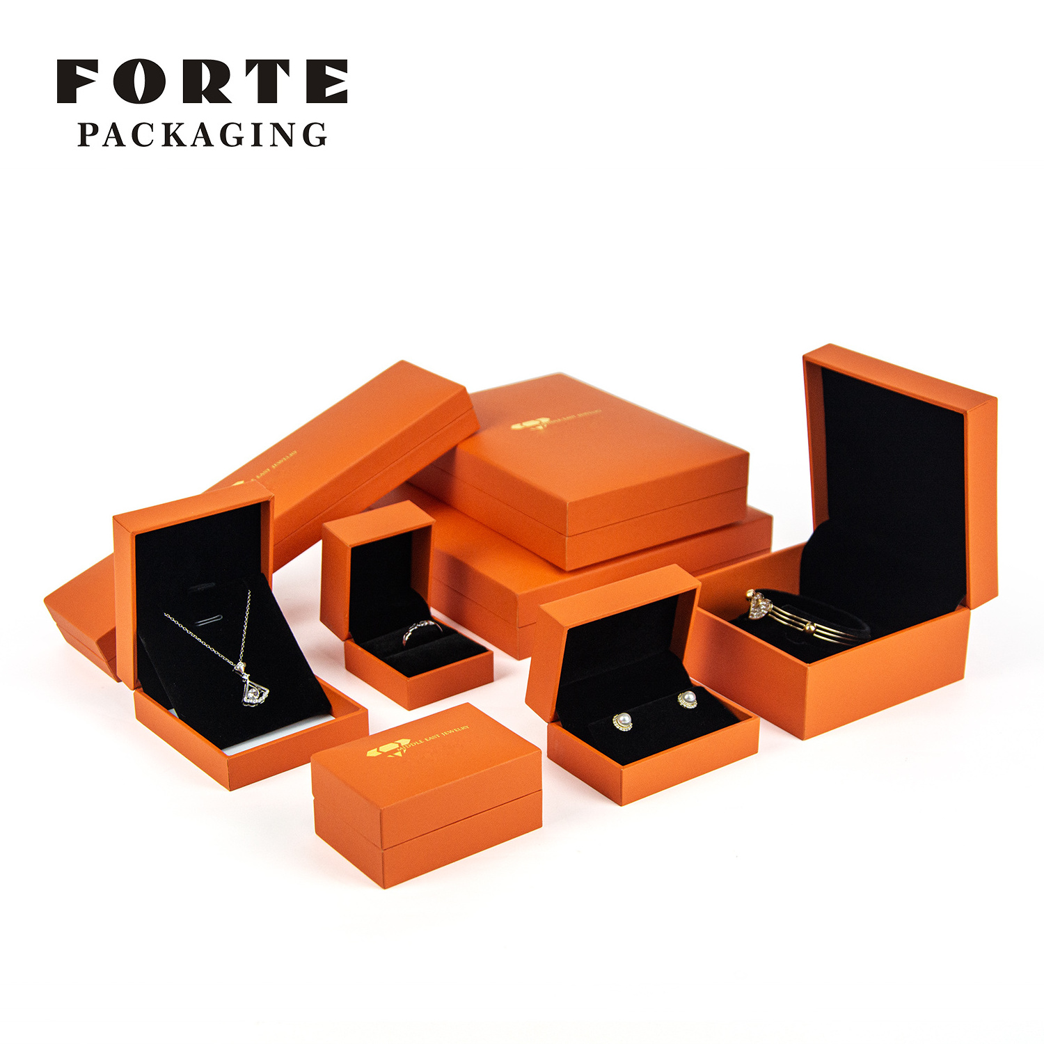 Forte Hot Sale Custom Orange Jewelry Packaging Velvet Luxury Jewelry Box Ring Box jewelry packaging