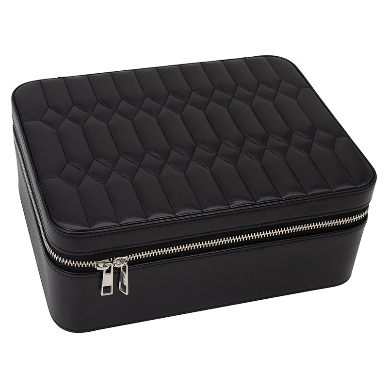 FORTE Travel Leather Storage Jewelry Box Organizer Leather Watch Jewelry Storage Box With Double Two-Layer Drawer With Zipper