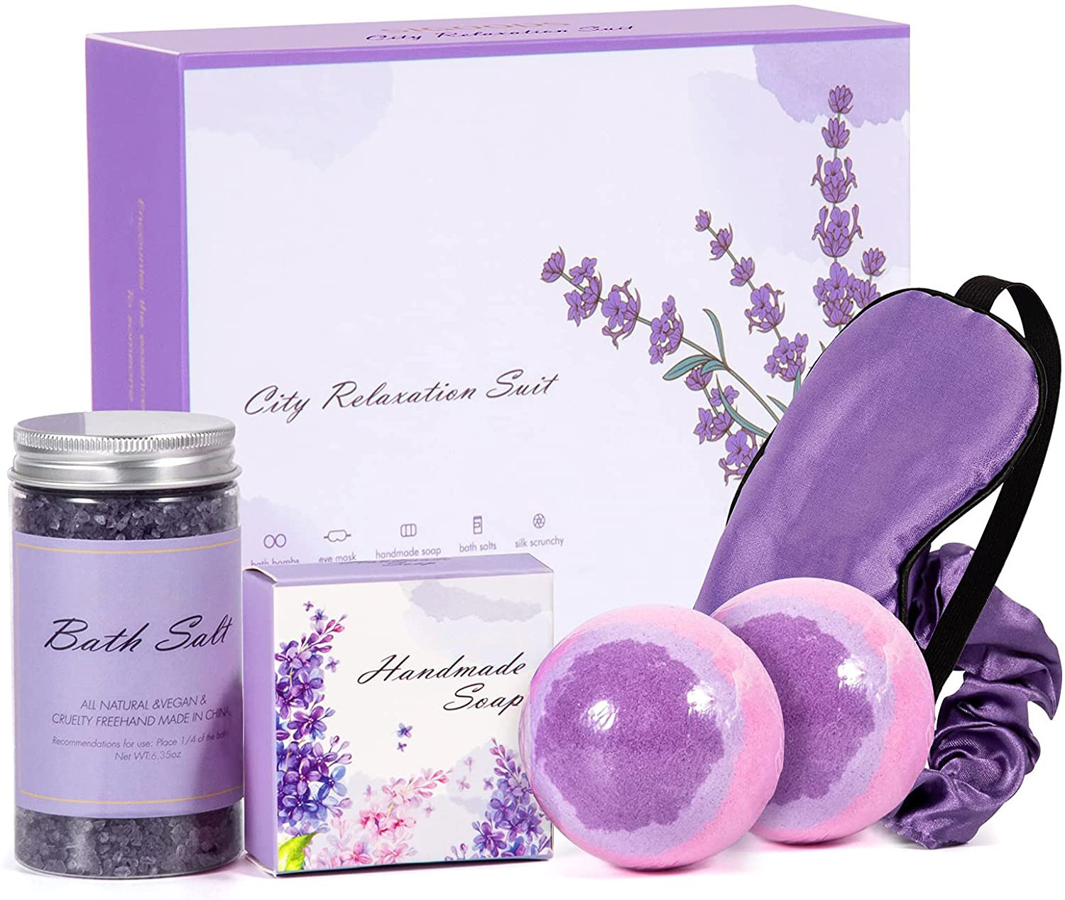 Luxury Bath Sets Natural Body Wash Bath Salt Sleeping Eyemask Bath Bomb 4 Pieces Gift Set