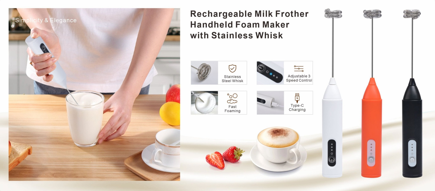 Wholesale Foam Maker Mini Handheld Coffee Frother Mixer Rechargeable Electric Milk Frother