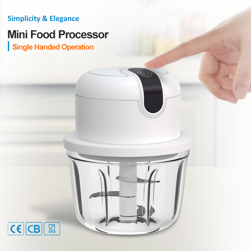 Baffle Design PS Cup Sticker Button 30W 1200mAh 1700rpm 350mL Electric Food Chopper with Offcenter Finger Groove Top