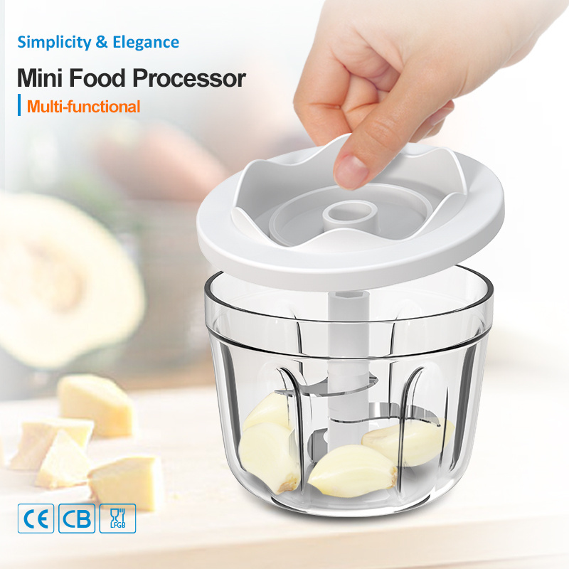 Baffle Design PS Cup Sticker Button 30W 1200mAh 1700rpm 350mL Electric Food Chopper with Offcenter Finger Groove Top