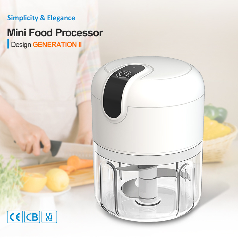 Baffle Design PS Cup Sticker Button 30W 1200mAh 1700rpm 250mL Electric Food Chopper with Offcenter Finger Groove Top