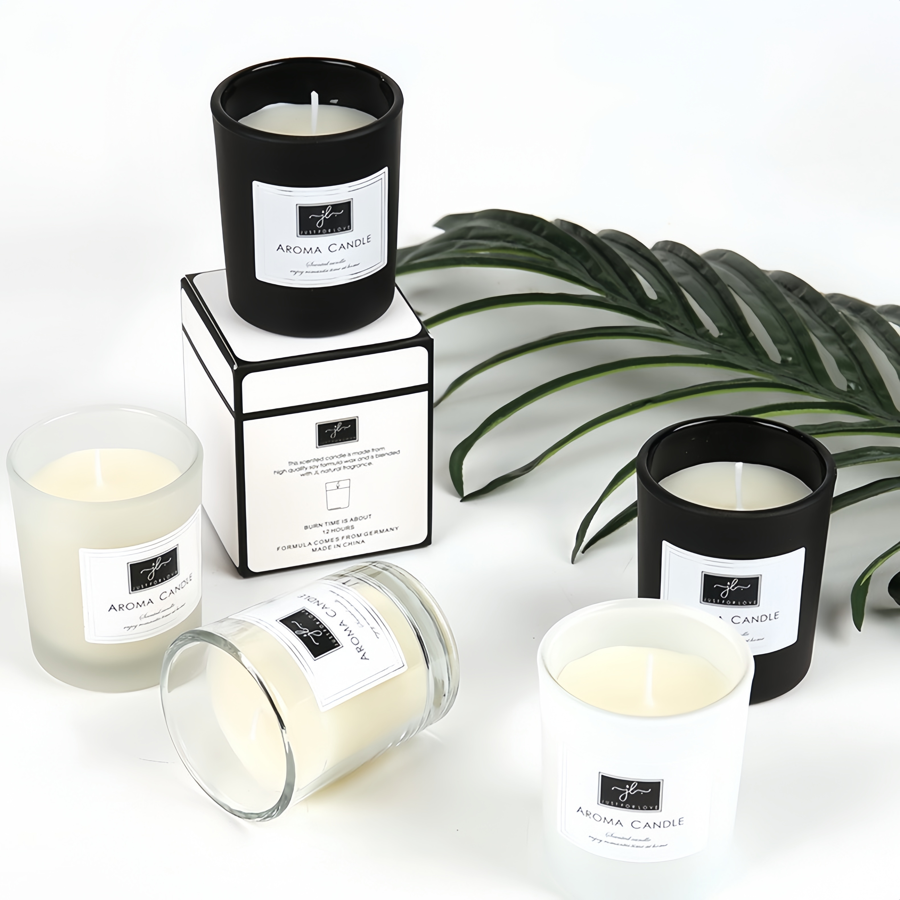 Wholesale Custom White Glass Label Small Black Transparent Glass Aroma Candle Vessels Luxury With Logo