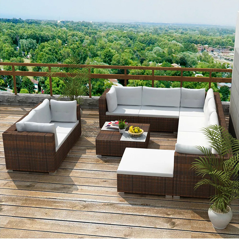 Modern Grey Metal Steel Backyard Furniture Rope Garden Sofa Set Rattan Patio Furniture Set Wicker Outdoor Furniture Garden Set