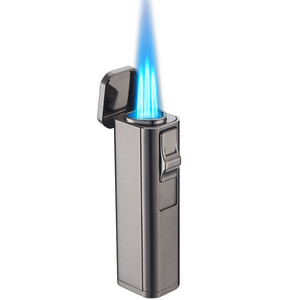 Flame inflatable windproof straight punch lighter 3 fire blue flame light cigar high temperature flame spray gun wholesale