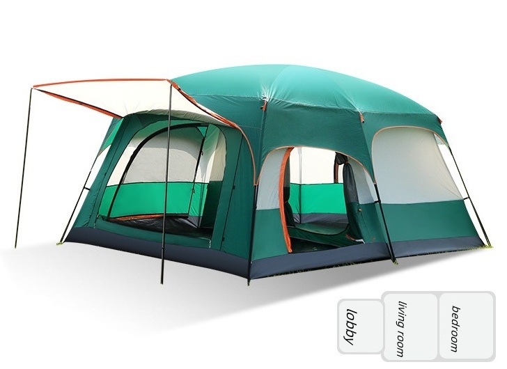 Outdoor Travel Camping Tent Two Rooms One Room for 6-8 People 8-12 People Made of Oxford Fabric