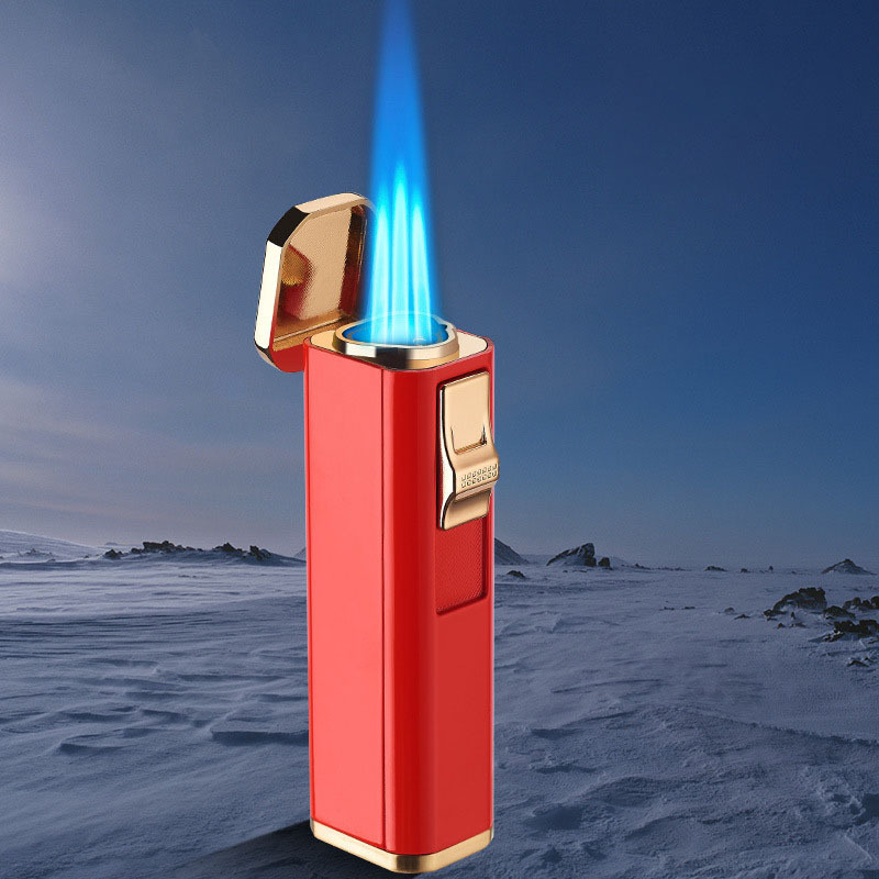 Flame inflatable windproof straight punch lighter 3 fire blue flame light cigar high temperature flame spray gun wholesale