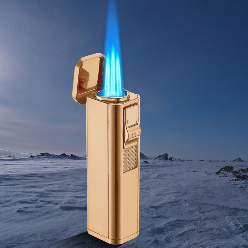 Flame inflatable windproof straight punch lighter 3 fire blue flame light cigar high temperature flame spray gun wholesale