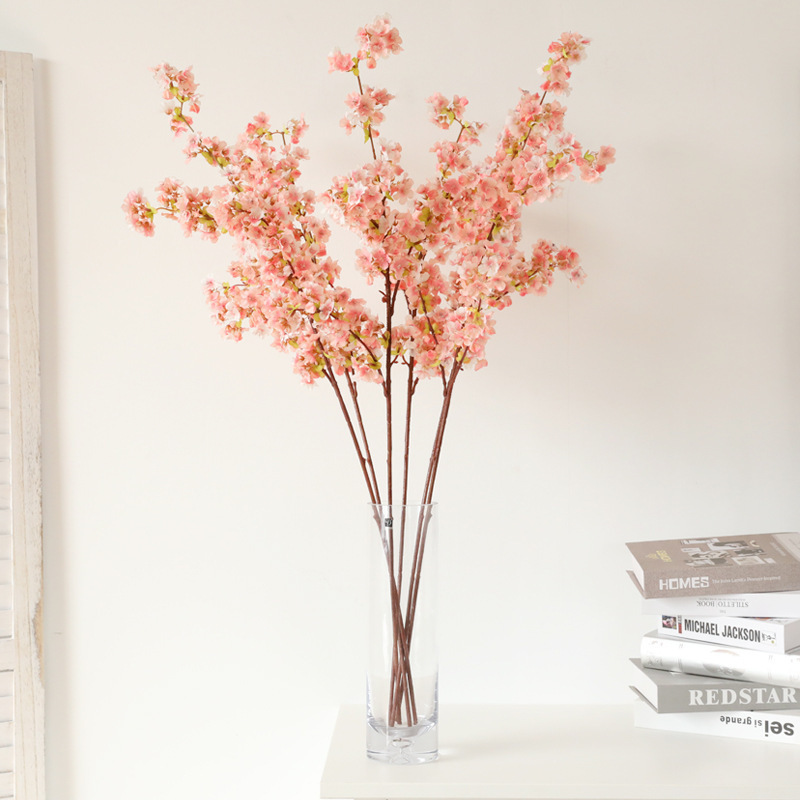 Wedding Wall Decoration 4 Fork Silk White Cherry Blossom Branches Artificial Silk Sakura