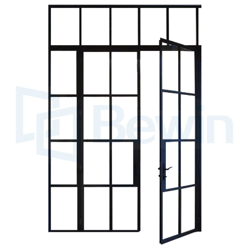 BEWIN: Customized Modern Commercial building french steel frame door with soundproof anti-theft corrosion resistance swing