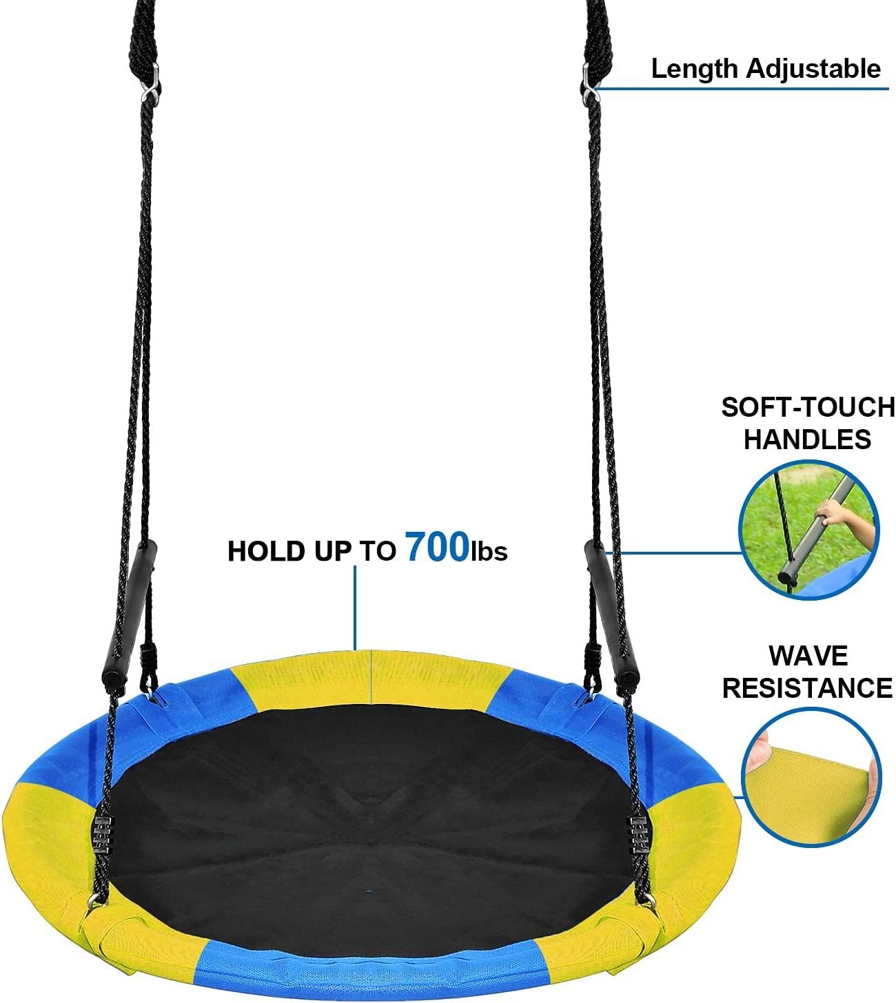 Saucer Tree Swing 40 Inch, 700 lb Weight Capacity Outdoor Flying Swing with Tree Strap, 900D Oxford Fabric Waterproof