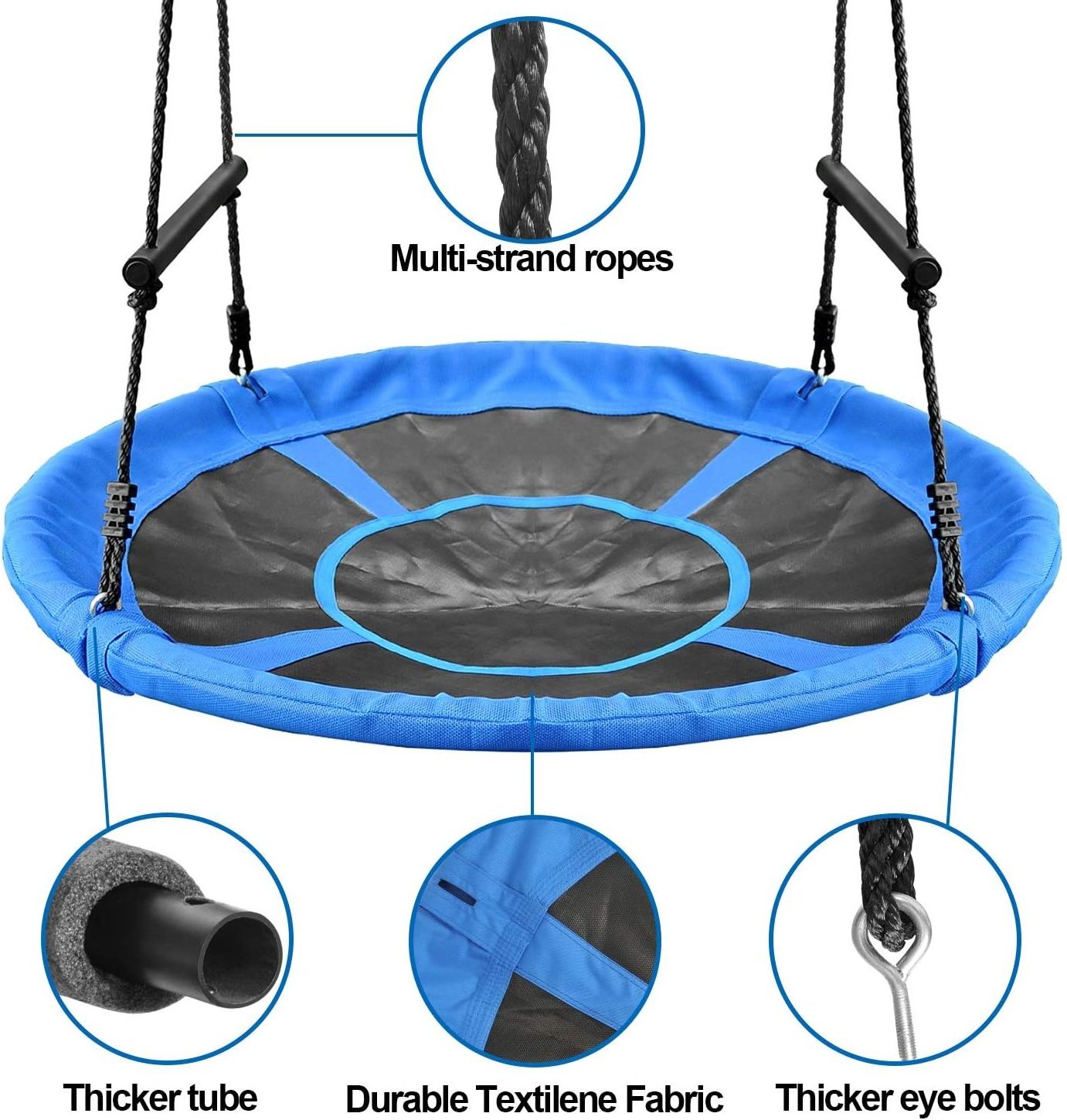 Blue Saucer Tree Swing Set Heavy-Duty Waterproof Oxford Fabric Platform Swing Seat with Carabiners and Adjustable Ropes for