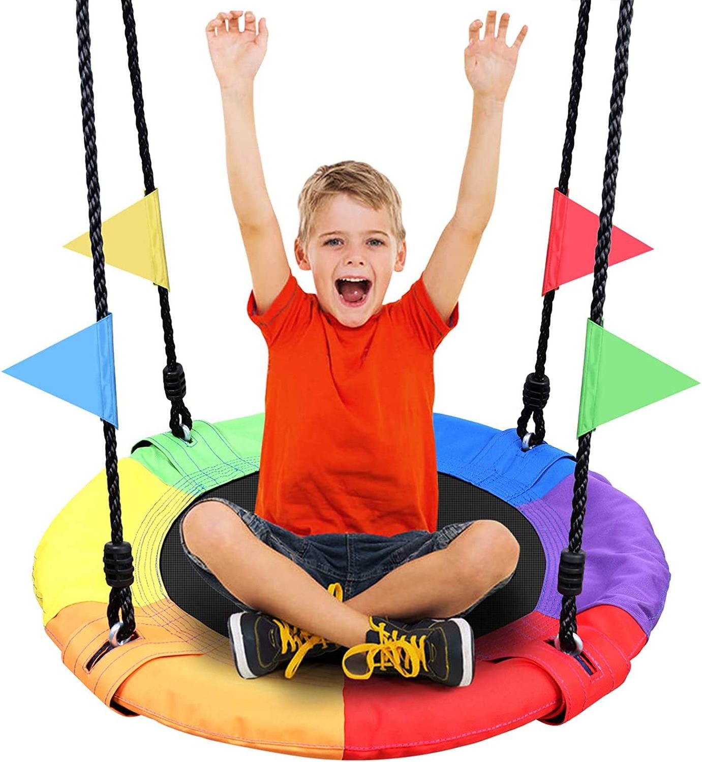 24 inch Children Tree Swing, Outdoor Small Saucer Swing Platform Swing for Kid, Round Flying Swing