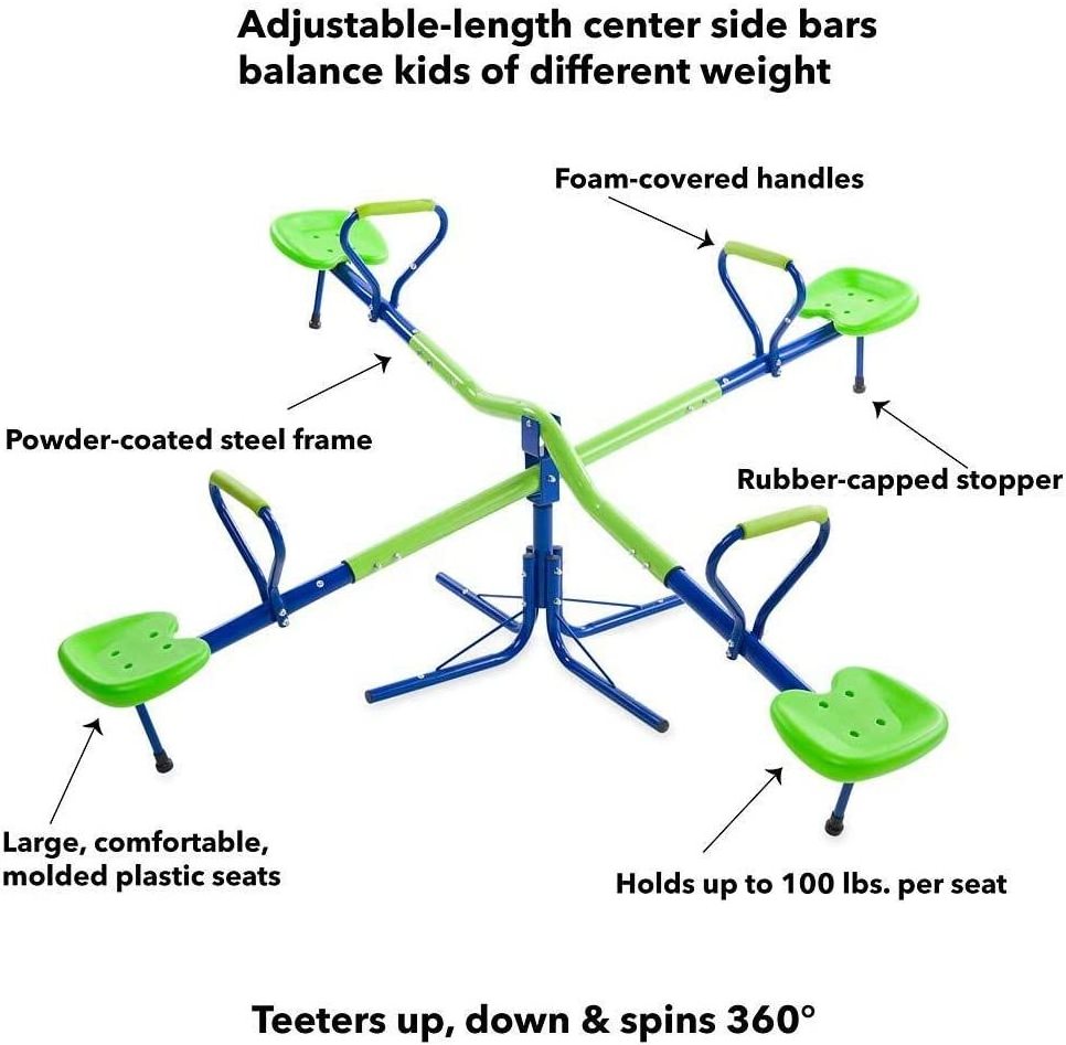 Quad-Seat Totter Spinning Seesaw for Multiple Kids' Active Play