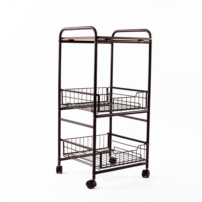 Free standing storage folding cart shelf/  fruit or vegetable display rack / Home wire organizer 3- tier