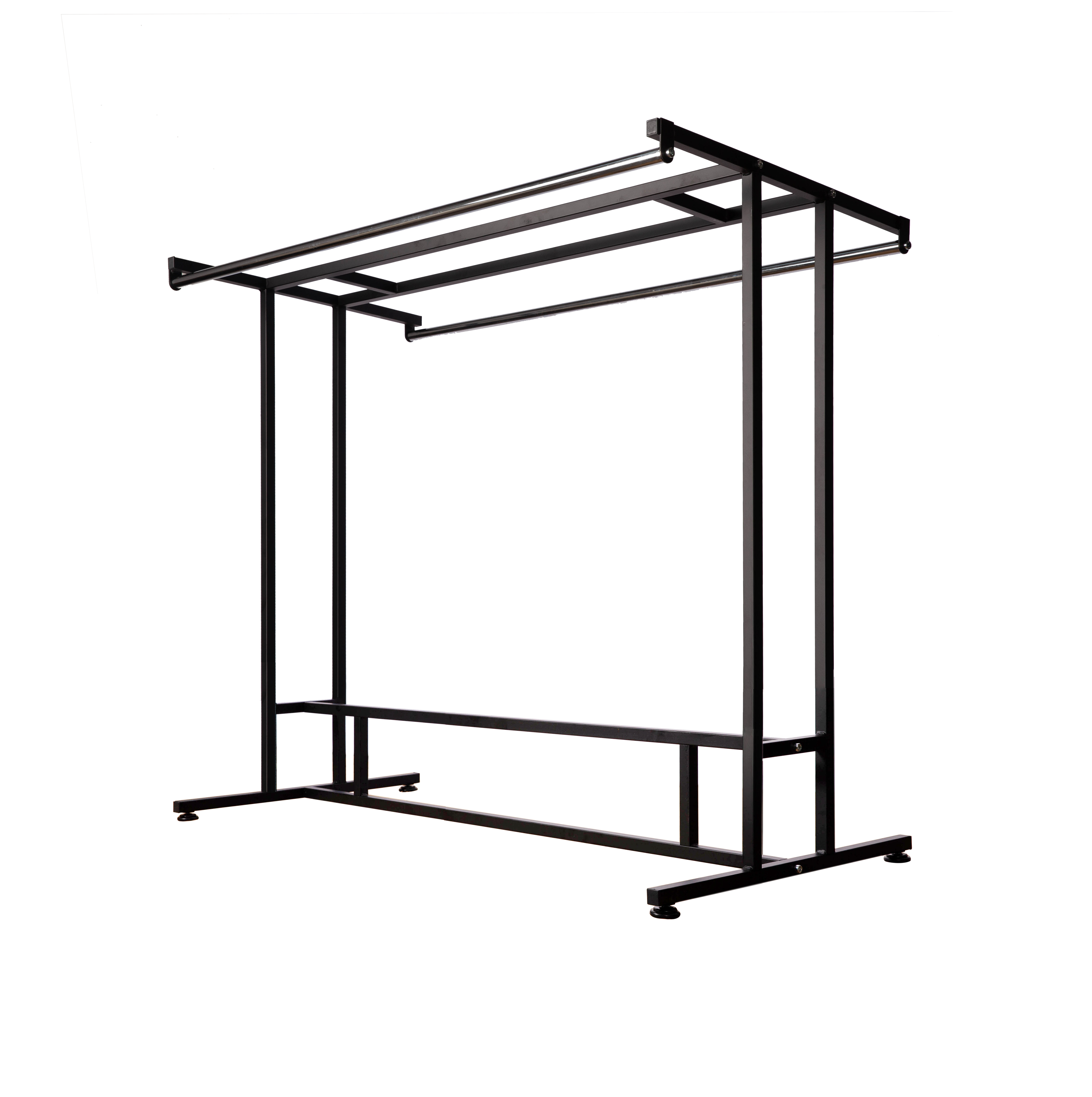 Stainless Steel Double Rod Clothing Display Rack / Heavy Duty Garment Rack for Retail