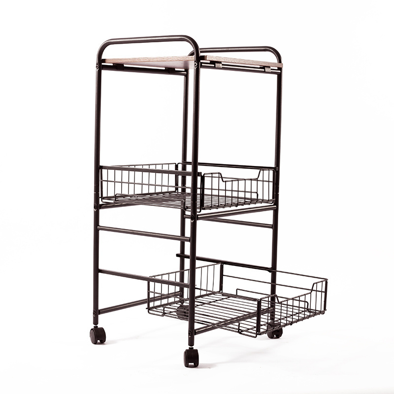 Free standing storage folding cart shelf/  fruit or vegetable display rack / Home wire organizer 3- tier