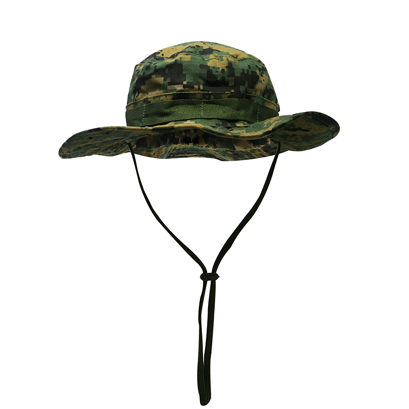 Fashion Professional Protection Wholesale Blank Custom Logo Designer Polyester Mens Round Brim Camouflage Hat Bucket With String