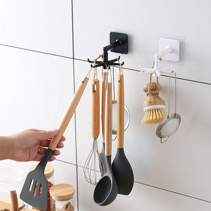 Kitchen Utensil Holder 360 Degrees Rotating Folding Hook Self-Adhesive 180 Degrees Vertical Flip Hook Waterproof Kitchen Hooks