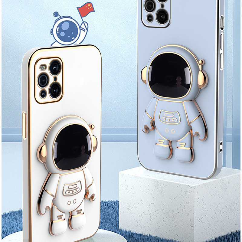 Factory Smartphone Accessories Shockproof Electroplated Soft TPU Cartoon Astronaut Phone Case With Holder For oppo find x6 pro