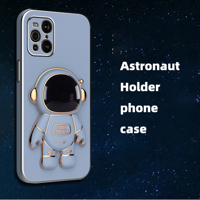 Factory Smartphone Accessories Shockproof Electroplated Soft TPU Cartoon Astronaut Phone Case With Holder For oppo find x6 pro