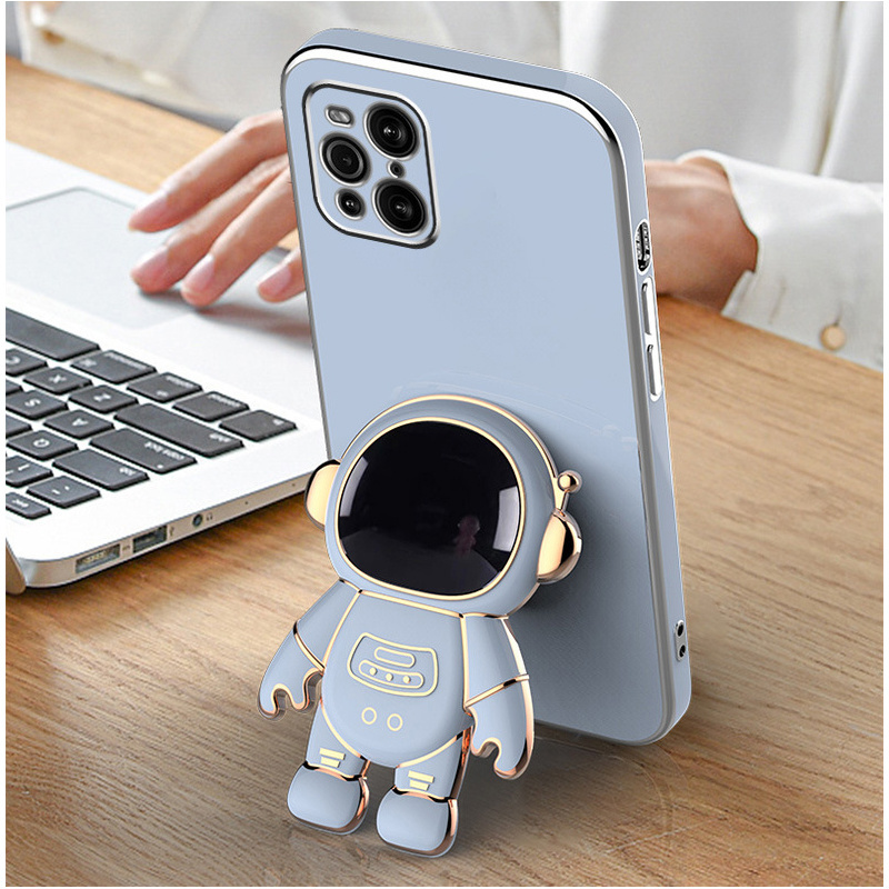 Factory Smartphone Accessories Shockproof Electroplated Soft TPU Cartoon Astronaut Phone Case With Holder For oppo find x6 pro